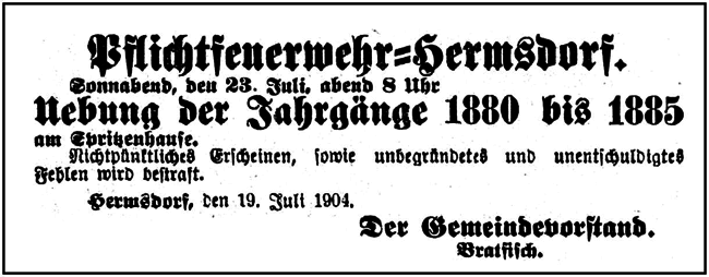 Übung der Pflichtfeuerwehr 23.07.1904